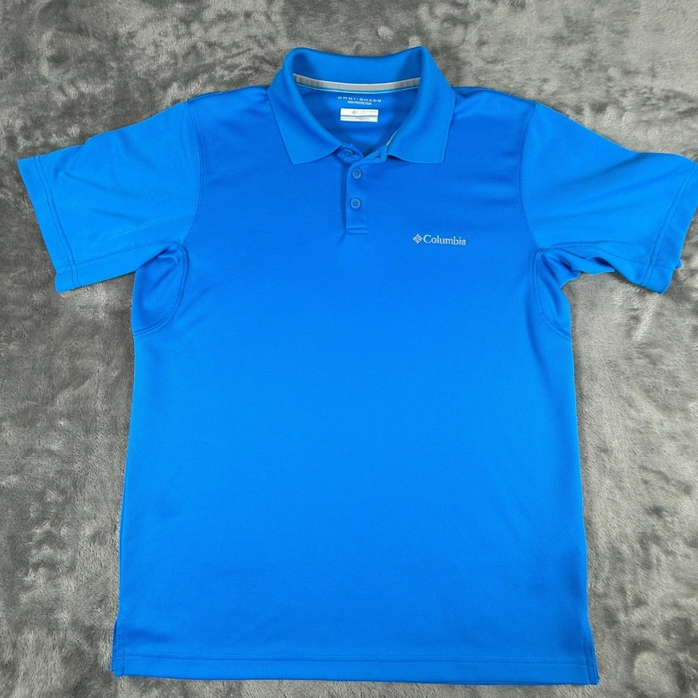 Columbia Omni Shade Men's Medium Blue Performance Stretch Polo Short Sleeve